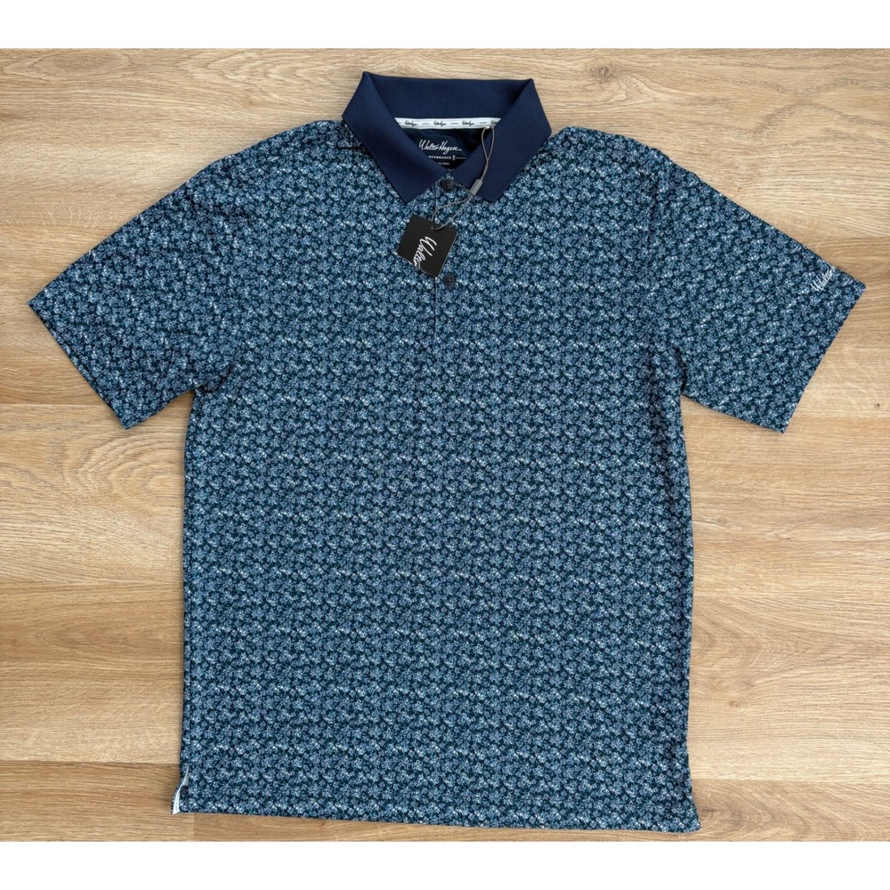 NWT Men's Walter Hagen P11 Dogwood Ditsy Performance Polo - Small - Blue Floral